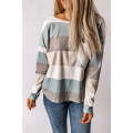Green Color Block Ribbed Long Sleeve Top with Pocket