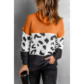 Orange Turtleneck Splicing Chunky Knit Pullover Sweater