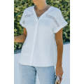 White Swiss Dot Lace Splicing Buttoned Short Sleeve Shirt