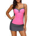 Rosy Grey Ruched Tankini and Skirted Swimsuit
