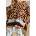 Camel Leopard Print Poncho Sweater