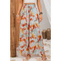 Multicolor Floral Print Drawstring Shirred High Waist Wide Leg Pants