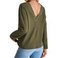 Green Lace Patchwork V Neck Waffle Knit Top