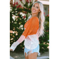 Multicolor Color Block Eyelet Long Sleeve Twisted Back Knit Top