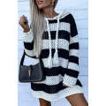 Black Striped Braided Tassel Hooded Sweater Dress