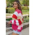 Red Mix Horizon Stripes Dolman Sleeve Sweater