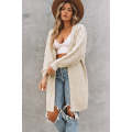 Khaki Open Front Cable Sleeve Long Cardigan