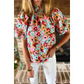 White Frilled High Neck Buttons Back Floral Blouse