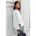 White Waffle Knit Half Button Henley Top