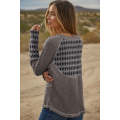 Gray Aztec Patchwork Ribbed Long Sleeve Top