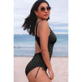 Black Adjustable Straps Ribbed Knit One Piece Swimsuit