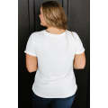 White Round Neck Rolled Sleeve Plus Size T-shirt