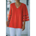 Fiery Red Flare Sleeve V Neck Loose Blouse