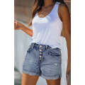 High Rise Button Fly Distressed Denim Shorts