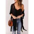 Black Loose Knitwear Kimono with Slits