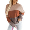Brown Stripe Color Block Drop Shoulder Round Neck Knit Sweater