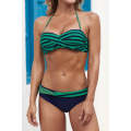 Green Halter Bandeau Striped Bikini
