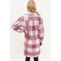 Rose Tan Plaid Button-Down Flap Pocket Long Shacket