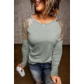 Gray Sequin Shoulder Long Sleeve Top