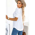 White Puff Sleeve V-Neck T-Shirt