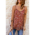 Red Floral Print Loose Spaghetti Strap Cami Top