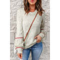 White Pilling Detail Patterned Sleeve Sweater