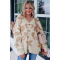 Beige Slouchy Leopard V Neck Buttoned Cardigan