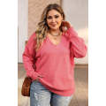 Pink Plus Size Drop Shoulder V Neck Sweater
