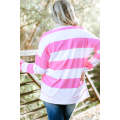 Pink Striped Side Slit Plus Size Sweatshirt