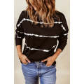 Black Striped Abstract Long Sleeve Casual Sweatshirt