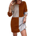 Chestnut Ribbed Color Block Drop Shoulder Long Sleeve Mini Dress