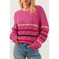 Rose Striped Color Block Textured Knit Pullover Sweater