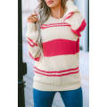 Pink Striped Cold Shoulder Knit Sweater