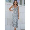 Gray Leopard Print Sleeveless Maxi Dress