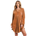 Chestnut Split Neck Velvet Tunic Dress