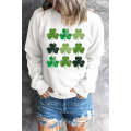 White St. Patrick's Day Clover Print Long Sleeve Sweatshirt