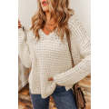 White Hollow-out Crochet V Neck Sweater