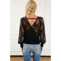 Black V-Neck Lace Sleeve Pullover Sweater