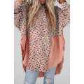 Pink Raw Edge Leopard Patchwork Oversized Blouse