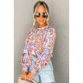 Multicolour Floral Bishop Sleeve Frilled Round Neck Blouse