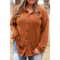 Brown Plus Size Waffle Knit Textured Shacket