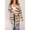 Brown Striped Color Block Hollowed Knit Cardigan