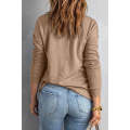 Khaki Button Front Turn-down Neck Knit Top