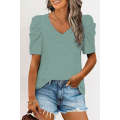 Green Puff Sleeve V-Neck T-Shirt