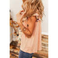 Apricot Pink Floral Patchwork Square Neck Ruffle Sleeve Blouse
