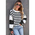 Black Stripe Drop Shoulder Striped Pullover Sweatshirt