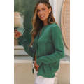 Green Lace Trim Ribbed Round Neck Button Up Cardigan