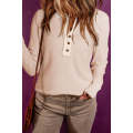 Beige Waffle Knit Textured Henley Top