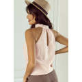 Apricot Halter Button Keyhole Back Textured Sleeveless Top