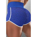 Blue High Waist Honeycomb Contrast Stripes Butt Lifting Yoga Shorts